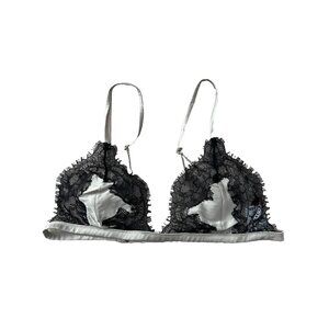 Kiki De Montparnasse Lace Silk Bralette Grey/Black ( M )